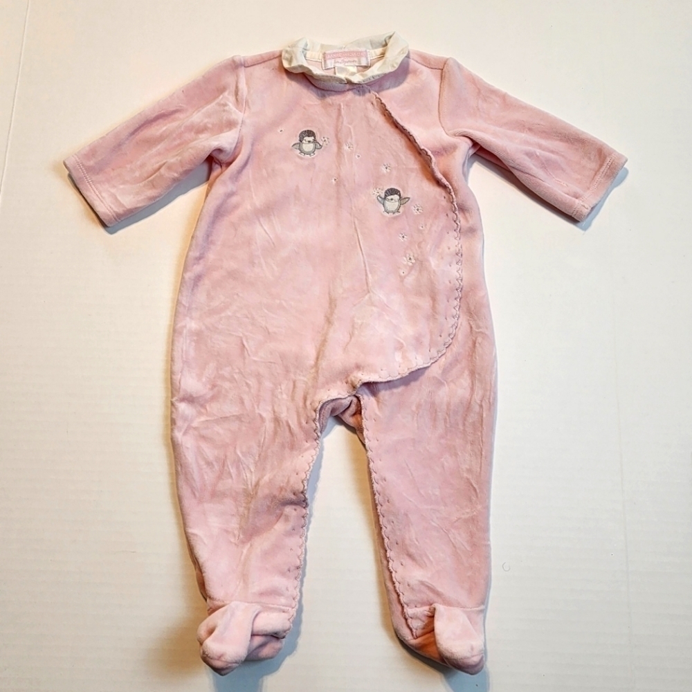 Janie and Jack size 3-6 months baby girl pink footed romper Penguins